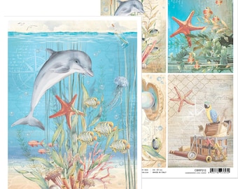 Ciao Bella Underwater Love A4 Rice Paper,Rice Paper,Sea Creatures Rice Paper,Craft Supplies,Scrapbooking,Dolphin Rice Paper,Nautical Paper