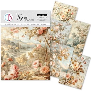 Papier de soie Ciao Bella, 18e siècle, 6 pièces, fournitures créatives, papier oiseaux roses et fleurs, fabrication de cartes, papier de soie haut de gamme roses printanières,