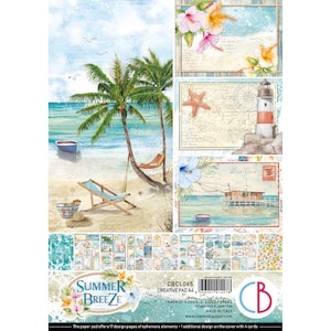 Ciao Bella Summer Breeze A4 Scrapbooking Paper Set,Craft Supplies,Collage,Card Making,Ocean Nautical Tropical Sea Creatures Paper Set