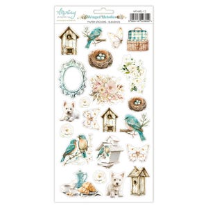 Mintay Winged Melodies 6" x" 12 papieren sticker, kaarten maken, knutselspullen, plakboek bloemen vogels sticker, plakboek muntversiering