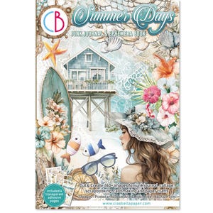 Ciao Bella Paper Summer Days A4 Junk Journal & Ephemera Book,Craft Supplies,Sea Creatures OceanTags,Cards,Labels Fussy Cutting Ephemera Book