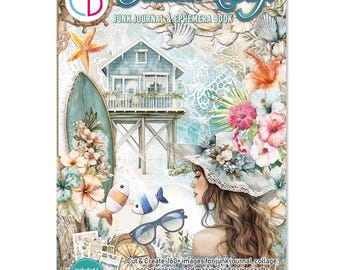 Ciao Bella Paper Summer Days A4 Junk Journal & Ephemera Book,Craft Supplies,Sea Creatures OceanTags,Cards,Labels Fussy Cutting Ephemera Book