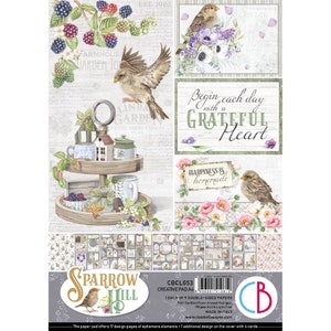 Ciao Bella Sparrow Hill A4 Scrapbooking Paper Set Floral,Garden Paper,Birds,Collage,Card Making,Craft Supplies,Papercraft,Spring Paper Tags,