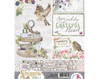 Ciao Bella Sparrow Hill A4 Scrapbooking Paper Set Floral,Garden Paper,Birds,Collage,Card Making,Craft Supplies,Papercraft,Spring Paper Tags,