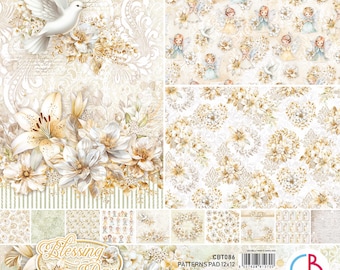 May include: A paper pad with 15 designs and patterns, featuring a white dove, lilies, and angels. The pad is 12x12 inches and includes 8 double-sided papers. The text "Blessing Day" is printed on the cover.