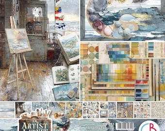 Ciao Bella An Artist Journey 12" x 12" Patterns Scrapbooking Paper Set,Craft Supplies Sea Nautical Art Mixed Media Background Paper Collage