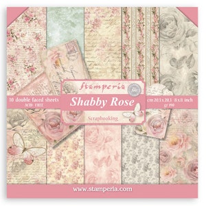 Stamperia Shabby Rose 8 x 8 inch papieren blok 10 st dubbelzijdig, ambachtelijke benodigdheden, kaarten maken, scrapbooking, bloemen shabby chic papierblok, roze roos