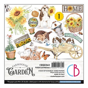 Ciao Bella Farmhouse Garden 6 x 6 po. Ensemble de papier pour scrapbooking Fournitures créatives Fleurs, chiots du jardin, collage, fabrication de cartes, papier de ferme chien Ciao Bella