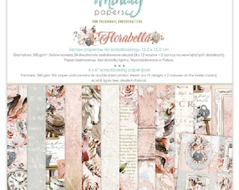 May include: A 6x6 inch scrapbooking paper pad with 24 double-sided sheets featuring a floral theme. The paper pad is acid and lignin free and made in Poland. The cover features a white horse, pink roses, and a vintage-style keyhole.