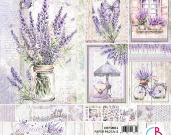 Ciao Bella Morgon i Provence 12" x 12" scrapbookingpappersset, hantverksmaterial, lavendel, blommigt pappersset, korttillverkning, lila blommig vår