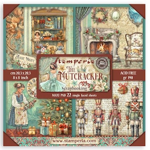 Stamperia The Nutcracker 8&quot; x 8&quot;  Maxi Paper Pad Single Face Paper,Craft Supplies,Card Making,Scrapbooking, Christmas Vintage Paper Pad