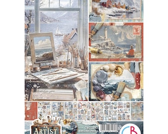 Ciao Bella An Artist Journey A4 Scrapbooking Paper Set ,Craft Supplies Sea Nautical Mixed Media Art Tags Labels Fussy Cut Paper Fussy Cut