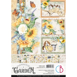 Ciao Bella Farmhouse Garden A4 Scrapbooking Paper Set Craft Supplies Floral,Garden Puppies,Collage,Card Making,Farm Paper Pad,Dog Ciao Bella