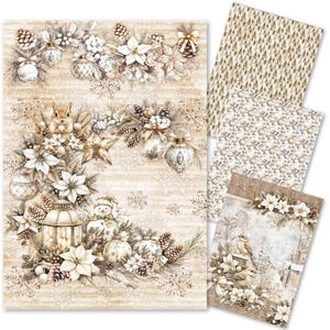 Ciao Bella Winter Season A4 Mixed Rice Paper 4pc,Craft Supplies,Glam Winter Christmas Paper, Card Making, Decoupage Paper Pack Cut Pets
