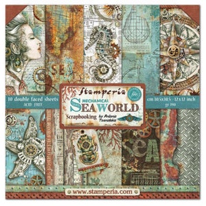 Stamperia Sea World 12&quot; x 12&quot; Paper Pad 10 pc Double Side ,Craft Supplies,Card Making,Scrapbooking,Collage,Collage,Steampunk Marine,Nautical
