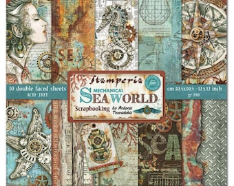 Stamperia Sea World 12" x 12" Paper Pad 10 pc Double Side ,Craft Supplies,Card Making,Scrapbooking,Collage,Collage,Steampunk Marine,Nautical
