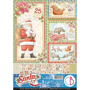 Ciao Bella Dear Santa, Ensemble de papier scrapbooking A4, Fournitures créatives Noel, Papier de Noël, Collage, Fabrication de cartes, Papier double face, Tags Noël