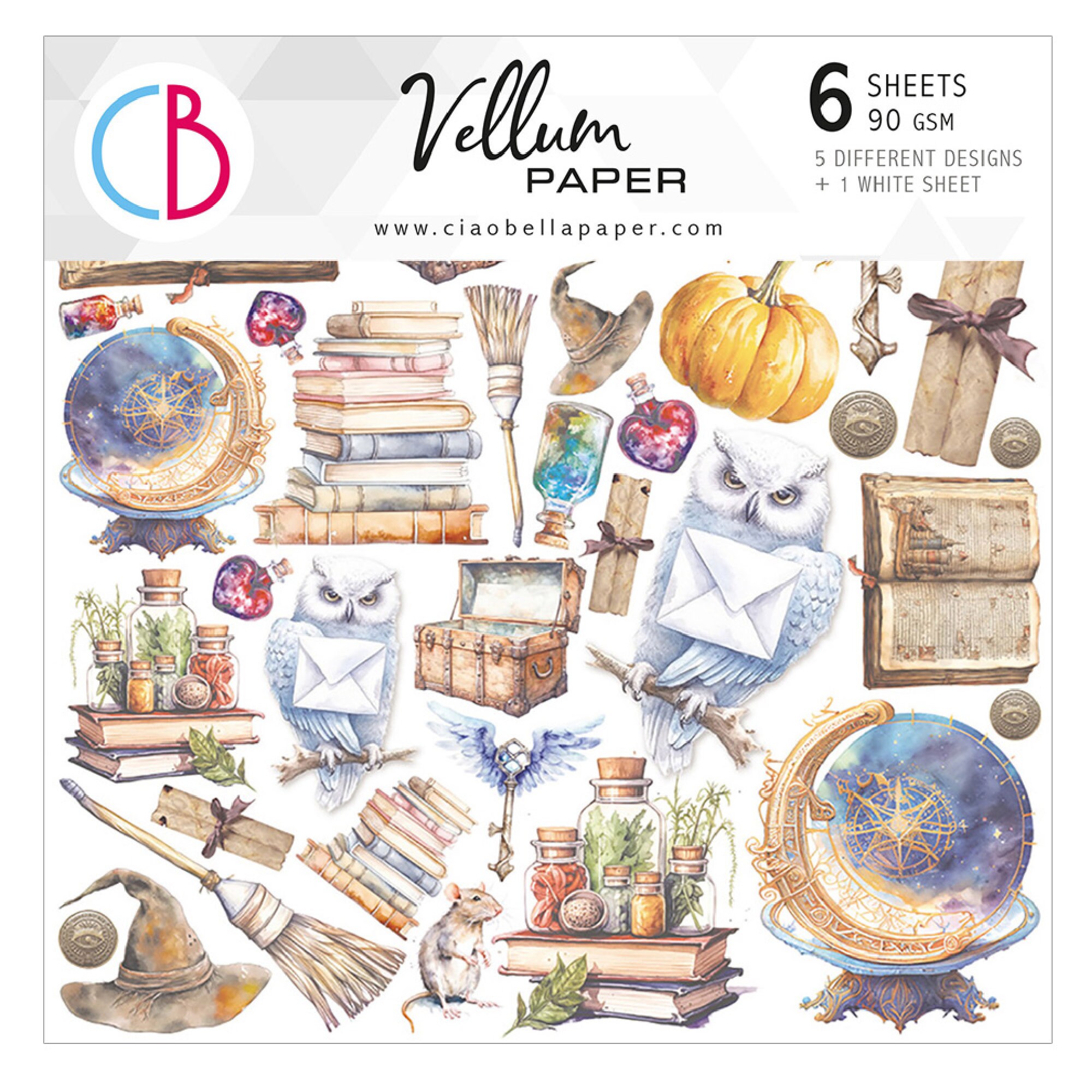 Ciao Bella Wizard Academy 6" x 6" Vellum Fussy Cutting ,Craft Supplies,Magic Fantasy Paper,Card Making,Ciao Bella Magic Cat Vellum Paper