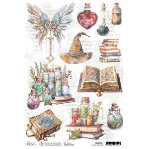 Ciao Bella Wizard Academy Livres et potions en papier de riz A4, Fournitures créatives, Papier magique fantastique, Fabrication de cartes, Papier magique pour découpage