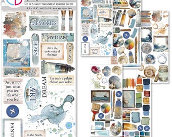 Ciao Bella An Artist Journey Art Transparent Stickers 5pc ,Craft Supplies, Card Making, Mixed Media Paint ,Sticker Pack,Sea Ocean Craft Art