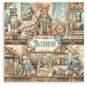 Stamperia Alterego 12&quot; x 12&quot; Paper Pad 10 pc Double Side ,Craft Supplies,Card Making,Scrapbooking Paper Pad,Steampunk  Animals Vintage