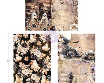 Prima Marketing Bewitched Decoupage A4 Paper Set 3pc ,Craft Supplies,Card Making, Scrapbooking Tissue Paper Halloween Ghost Tissue Paper