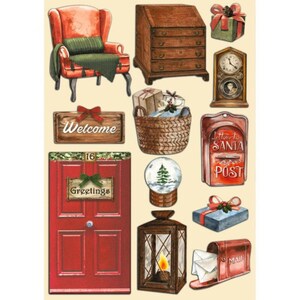 Home For The Holidays Romantic Collection Home A5 Colored Wooden Shapes by Stamperia,Embellishments,Craft Supplies,Scrapbooking Christmas