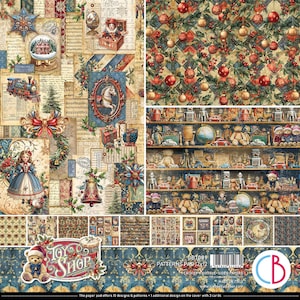 Ciao Bella Toy Shop 12&quot; x 12&quot; Patterns Scrapbooking Paper Set,Craft Supplies Winter Dolls Christmas Snow Kids Shop Vintage Background