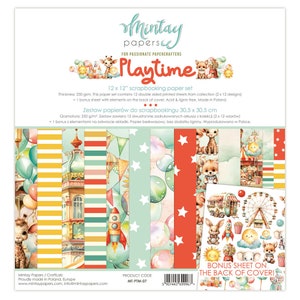 Mintay Playtime 12 "x 12" Scrapbooking-Papierset, Kartenherstellung, Bastelbedarf, Baby-Kinder, niedliches Blumenmuster-Papierset, doppelseitiges Papier