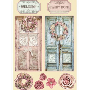 Stamperia Passion A5 Farbige Holzformen Verzierungen Bastelbedarf,Kartenherstellung,Scrapbooking,Collage,Collage, Blumen,Tür-Mischtechnik