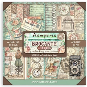 Stamperia Brocante 8" x 8"  Maxi Paper Pad Single Face Paper,Craft Supplies,Card Making,Scrapbooking,Antique  Vintage Paper Pad Teddy Bear