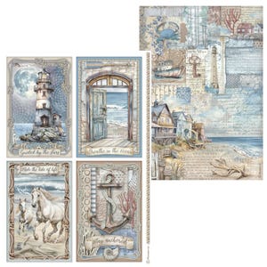 Stamperia Stille See A4 Reispapier,Bastelbedarf,Kartengestaltung,Scrapbooking,Decoupage Papier,Reispapier Meer,Ozean,Reis,nautische Collage