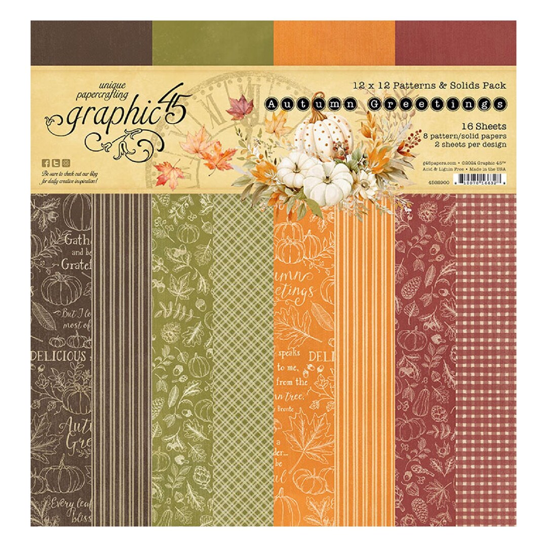 Graphic 45 Autumn Greetings Patterns & Solids Pack 12