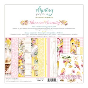 Mintay Blossom Serenity 8 x 8 inch notitieblok, kaarten maken, knutselspullen, vogels bloemmotieven, dubbelzijdig papier, plakboek papier ambachten
