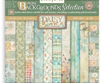 Stamperia Daisy Art 12" x 12" Maxi Backgrounds Selection Paper Pad,Craft Supplies,Card Making,Scrapbook, Decorative Patterns