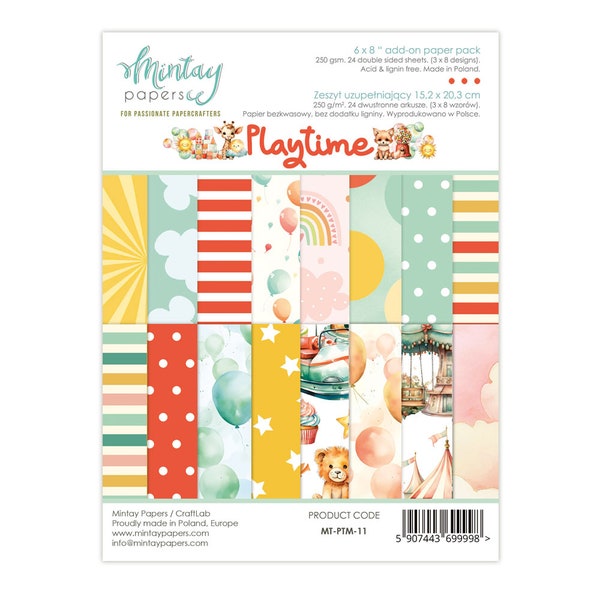 Mintay Playtime 6" x 8" Paper Pad,Card Making,Craft Supplies,Baby Cute Designs Patterns,Double Side Paper Backgrounds Baby Animals Cute
