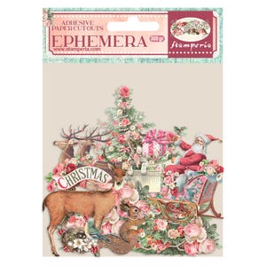 Stamperia roze kerstephemera, knutselbenodigdheden, roze kerst shabby chic versieringen, roze kerststansen zelfklevend stamperia-papier