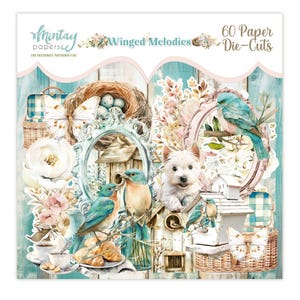 Mintay Winged Melodies Ephemera, Éléments en papier, Fabrication de cartes, Fournitures créatives, Scrapbooking, Oiseaux floraux, Papier découpé, Embellissement de chien de printemps