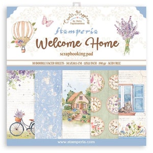 Stamperia Kreatives Glück Willkommen zu Hause 12 "x 12" Papierblock doppelseitig, Bastelbedarf, Kartenherstellung, Scrapbooking, Collage, Frühlingspapier Katze