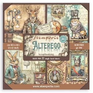 Stamperia Alterego 12&quot; x 12&quot; Single Faced Maxi Paper Pad,Craft Supplies,Card Making,Scrapbooking Paper Pad,Steampunk  Animals Vintage