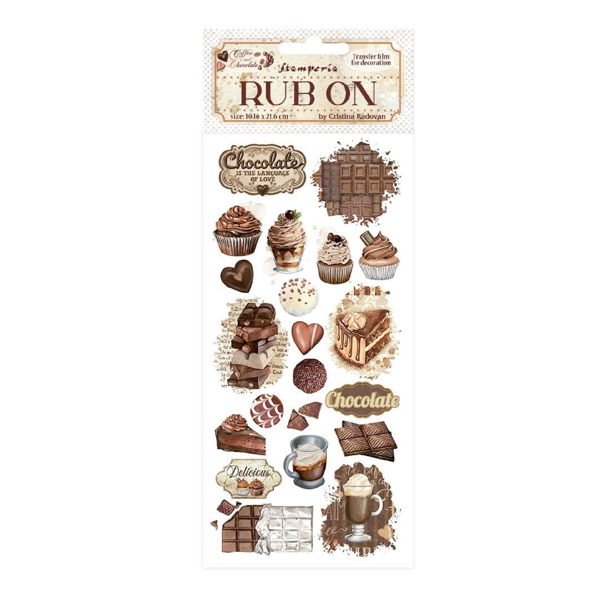 Stamperia Rub-on Transfers – Koffie En Chocolade Thema, Voor Scrapbooks, Bullet Journals En Kaarten, Eenvoudig Over Te Brengen Op Papier