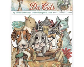 Stamperia Furry Friends Assorted Die Cuts Chipboard,Craft Supplies,Card Making,Scrapbooking,Dogs Cat Floral Die Cuts Cute Embellishments