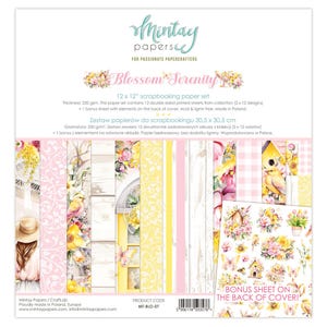 Mintay Blossom Serenity 12 x 12 inch scrapbookingpapier set, kaarten maken, knutselspullen, papier vogels bloemmotieven, dubbelzijdig papier plakboek