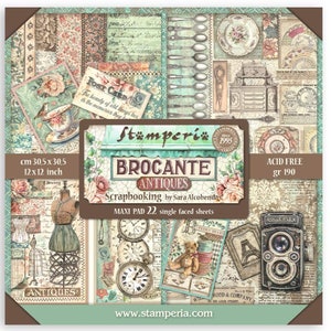 Stamperia Brocante 12" x 12"  Maxi Paper Pad Single Face Paper,Craft Supplies,Card Making,Scrapbooking,Teddy Bear Antique Vintage Paper Pad