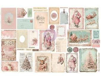 Prima Marketing Christmas Blush Ephemera Junk Journal Kit 76 pc, Craft Supplies, Noel Winter