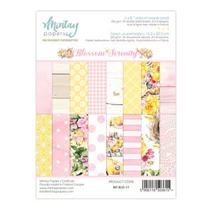 Mintay Blossom Serenity Papierblok van 6 x 8 inch, kaarten maken, knutselspullen, collagepatronen, dubbelzijdig papier bloemen achtergronden plakboek