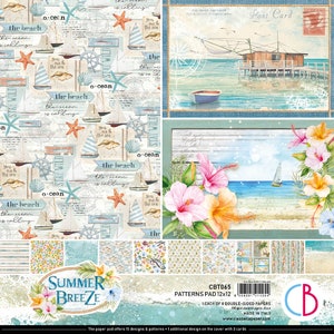 Ciao Bella Summer Breeze 12&quot;x 12&quot; Patterns Scrapbooking Paper Set,Craft Supplies,Collage,Card Making,Ocean Nautical Tropical Sea Creatures