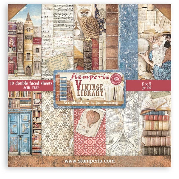 Stamperia Vintage Library 8" x 8" Scrapbooking Paper Pad,Papercrafts,Crafts Supplies,Scrapbooking,Collage,Vintage Book Paper,Fantasy Paper