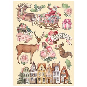Stamperia roze kerst A5 gekleurde houten vormen, knutselspullen, roze kerst shabby chique versieringen, roze kerst houten stamperia