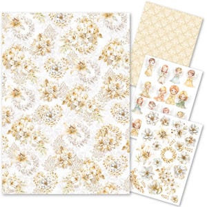 Ciao Bella Blessing Day A4 Mixed Rice Paper 4pc,Craft Supplies,Floral,Angel Kids Decorative Paper, Card Making, Decoupage Paper Pack
